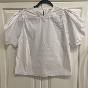 Olivaceous white puff sleeves blouse, size large
